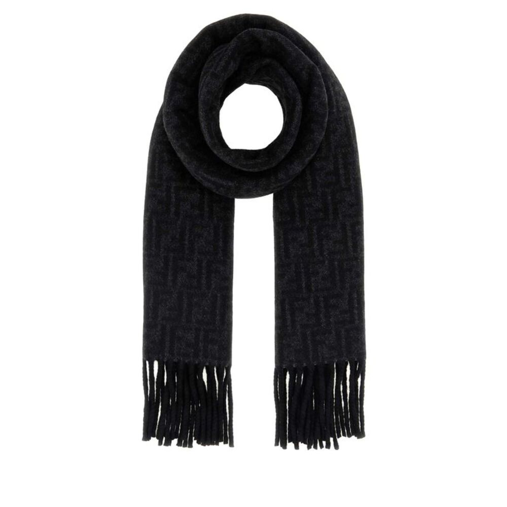 Fendi Men Black Wool And Cashmere Reversible Scarf